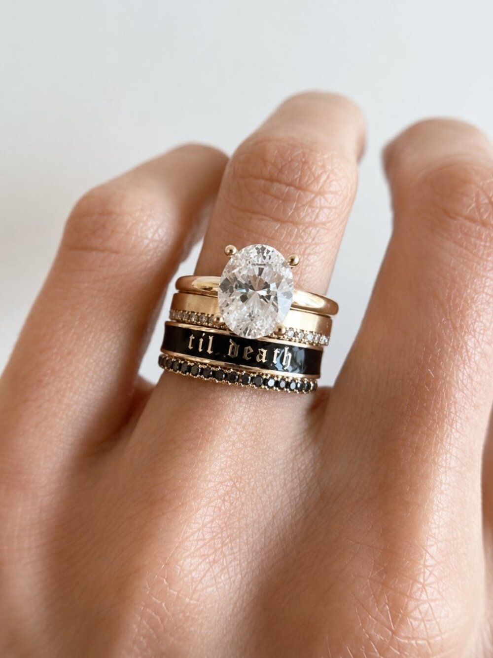 TIL DEATH Gold & Black Band Ring Size 9 Stackable Wedding Promise Ring NWT